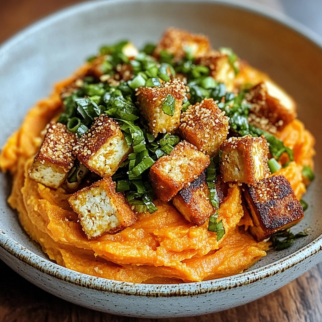 Cozy Maple Miso Whipped Sweet Potatoes with Crispy Tofu Bliss