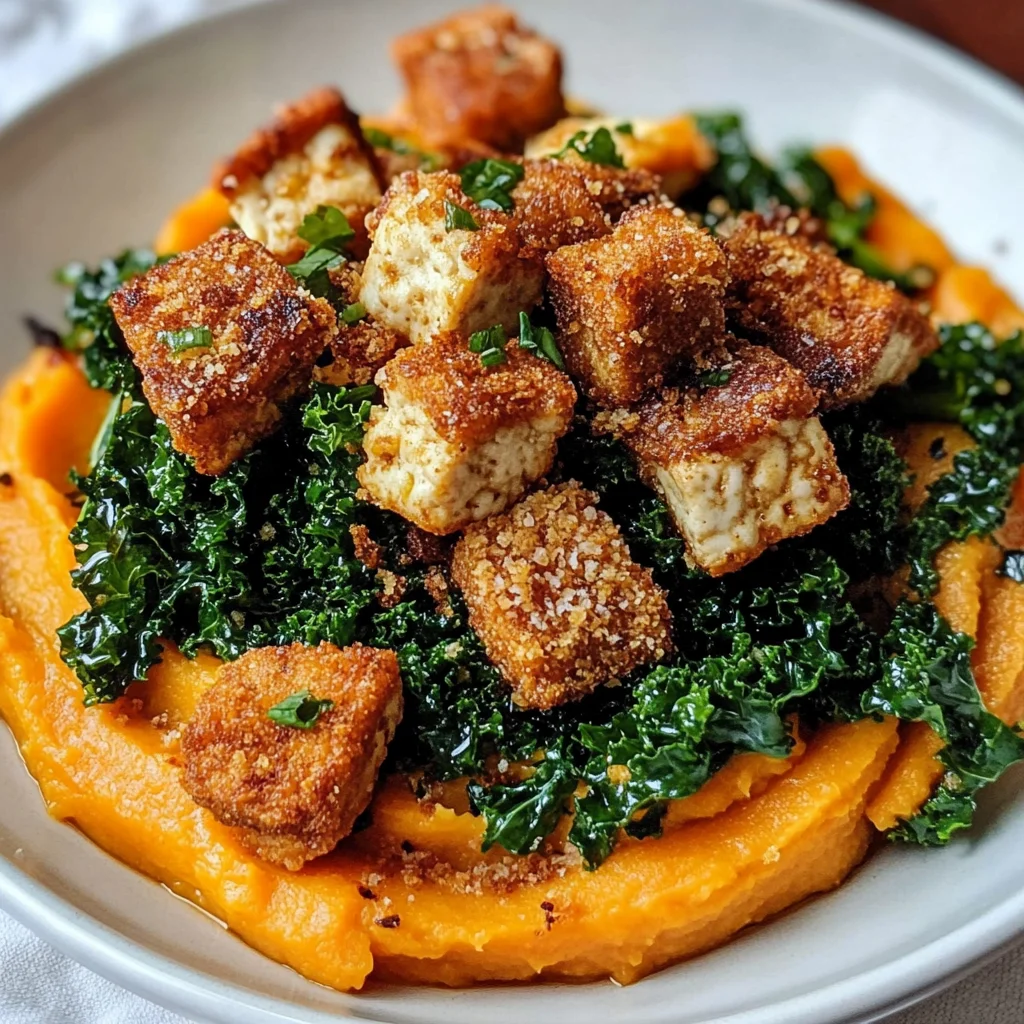 Maple Miso Whipped Sweet Potatoes with Cornmeal Crusted Tofu