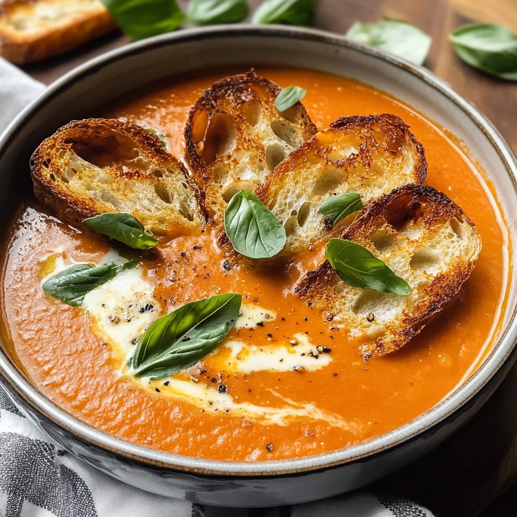 Roasted Tomato Soup with Crispy Gruyère Toasts